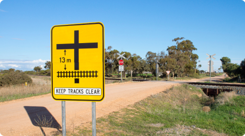 A 'keep tracks clear'sign before level crossing