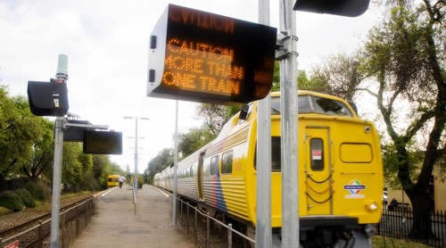 Caution warning showing when train is passing by a level crossing