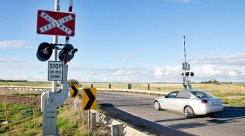 A level crossing with car passing through